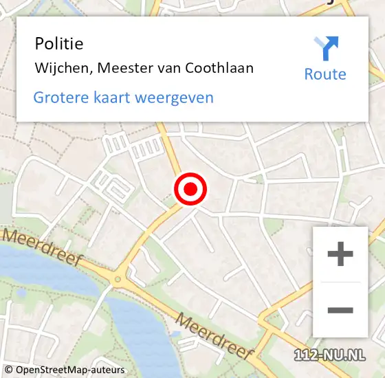 Locatie op kaart van de 112 melding: Politie Wijchen, Meester van Coothlaan op 15 april 2023 13:59