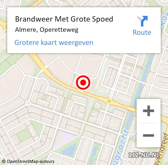 Locatie op kaart van de 112 melding: Brandweer Met Grote Spoed Naar Almere, Operetteweg op 15 april 2023 18:01