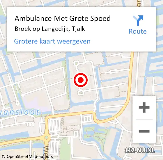 Locatie op kaart van de 112 melding: Ambulance Met Grote Spoed Naar Broek op Langedijk, Tjalk op 15 april 2023 19:26