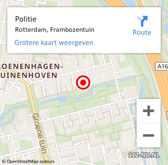 Locatie op kaart van de 112 melding: Politie Rotterdam, Frambozentuin op 15 april 2023 22:07
