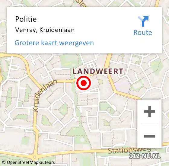 Locatie op kaart van de 112 melding: Politie Venray, Kruidenlaan op 16 april 2023 07:36
