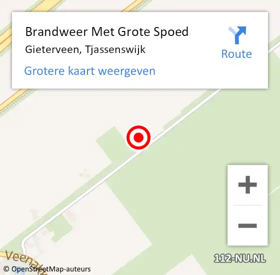 Locatie op kaart van de 112 melding: Brandweer Met Grote Spoed Naar Gieterveen, Tjassenswijk op 16 april 2023 10:08