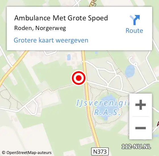 Locatie op kaart van de 112 melding: Ambulance Met Grote Spoed Naar Roden, Norgerweg op 16 april 2023 11:35