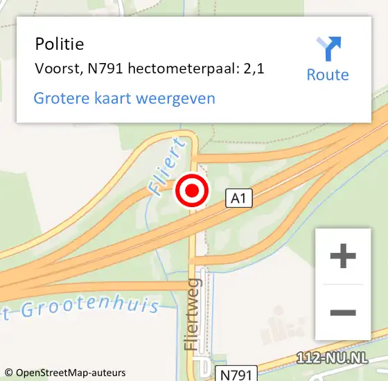 Locatie op kaart van de 112 melding: Politie Voorst, N791 hectometerpaal: 2,1 op 16 april 2023 11:56