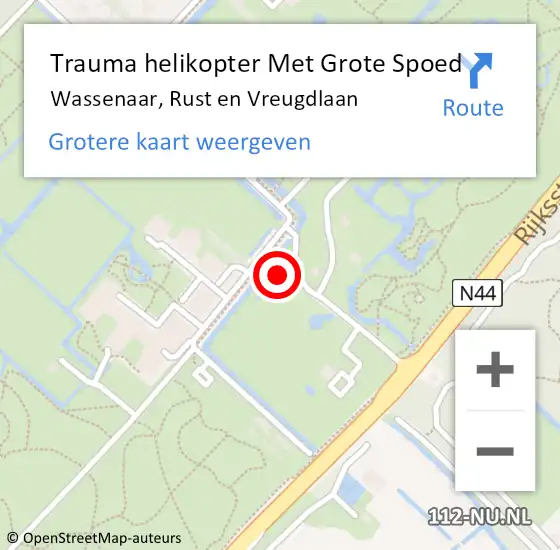 Locatie op kaart van de 112 melding: Trauma helikopter Met Grote Spoed Naar Wassenaar, Rust en Vreugdlaan op 16 april 2023 13:50