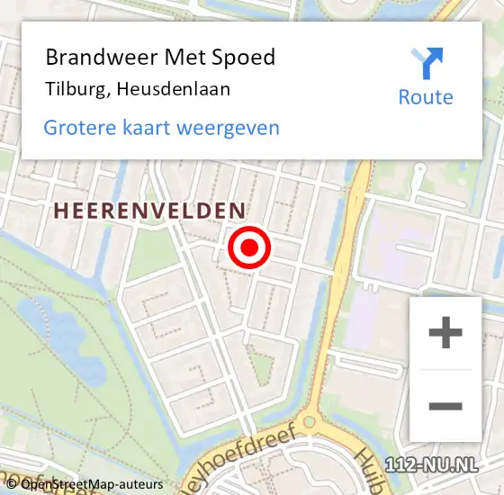 Locatie op kaart van de 112 melding: Brandweer Met Spoed Naar Tilburg, Heusdenlaan op 16 april 2023 16:22