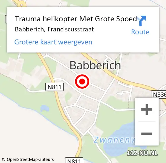 Locatie op kaart van de 112 melding: Trauma helikopter Met Grote Spoed Naar Babberich, Franciscusstraat op 16 april 2023 17:19