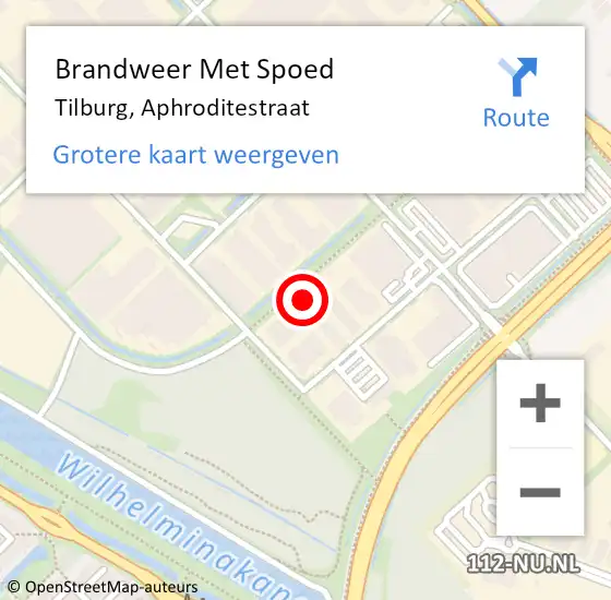 Locatie op kaart van de 112 melding: Brandweer Met Spoed Naar Tilburg, Aphroditestraat op 16 april 2023 18:39