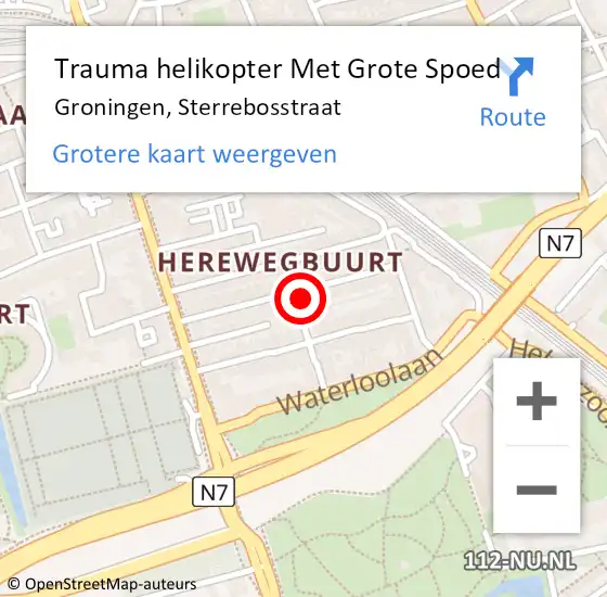 Locatie op kaart van de 112 melding: Trauma helikopter Met Grote Spoed Naar Groningen, Sterrebosstraat op 16 april 2023 22:07