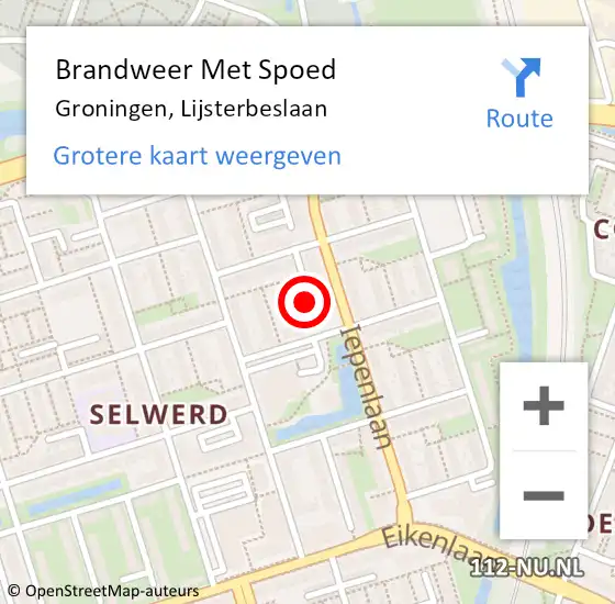 Locatie op kaart van de 112 melding: Brandweer Met Spoed Naar Groningen, Lijsterbeslaan op 16 april 2023 23:41