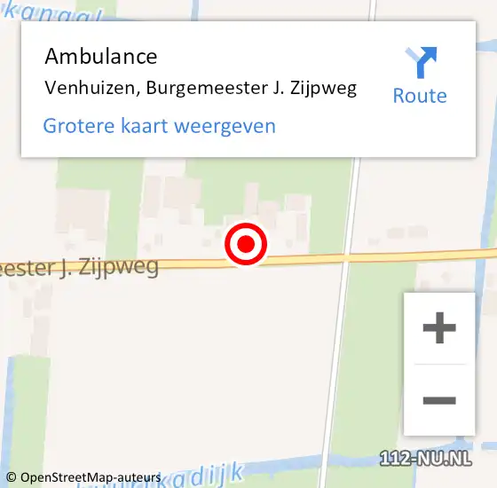 Locatie op kaart van de 112 melding: Ambulance Venhuizen, Burgemeester J. Zijpweg op 17 april 2023 07:49