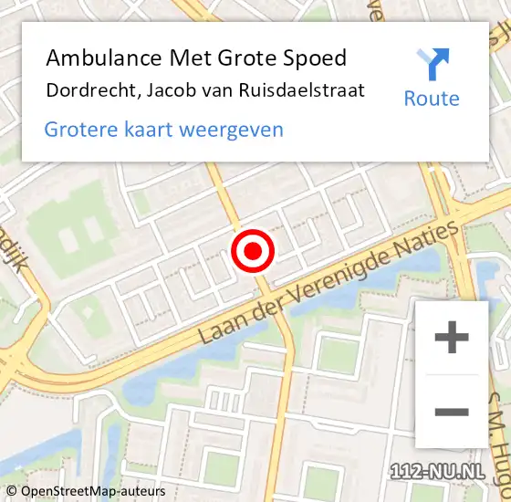 Locatie op kaart van de 112 melding: Ambulance Met Grote Spoed Naar Dordrecht, Jacob van Ruisdaelstraat op 17 april 2023 08:21