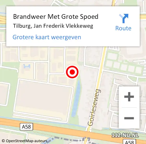 Locatie op kaart van de 112 melding: Brandweer Met Grote Spoed Naar Tilburg, Jan Frederik Vlekkeweg op 17 april 2023 11:05
