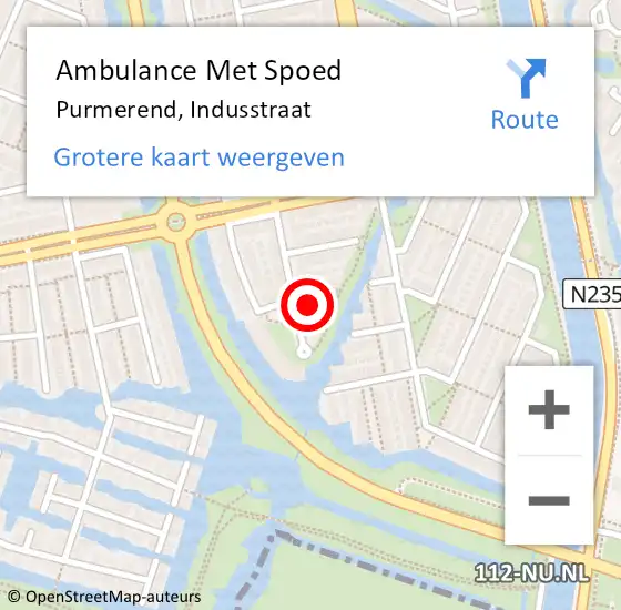 Locatie op kaart van de 112 melding: Ambulance Met Spoed Naar Purmerend, Indusstraat op 17 april 2023 12:13