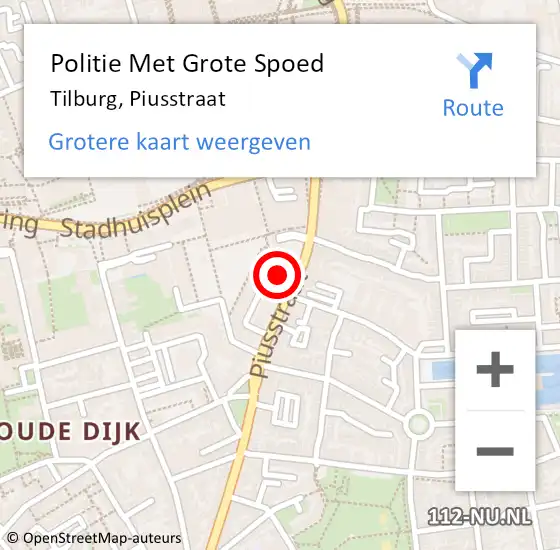 Locatie op kaart van de 112 melding: Politie Met Grote Spoed Naar Tilburg, Piusstraat op 17 april 2023 13:45