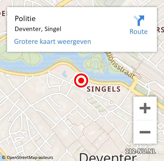 Locatie op kaart van de 112 melding: Politie Deventer, Singel op 17 april 2023 16:00