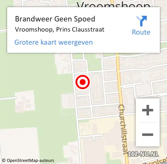 Locatie op kaart van de 112 melding: Brandweer Geen Spoed Naar Vroomshoop, Prins Clausstraat op 17 april 2023 17:11
