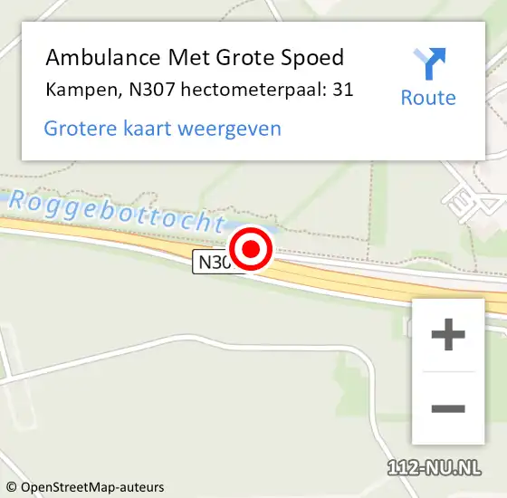 Locatie op kaart van de 112 melding: Ambulance Met Grote Spoed Naar Kampen, N307 hectometerpaal: 31 op 17 april 2023 21:15