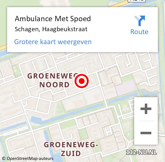 Locatie op kaart van de 112 melding: Ambulance Met Spoed Naar Schagen, Haagbeukstraat op 17 april 2023 21:58