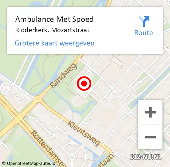 Locatie op kaart van de 112 melding: Ambulance Met Spoed Naar Ridderkerk, Mozartstraat op 18 april 2023 05:25