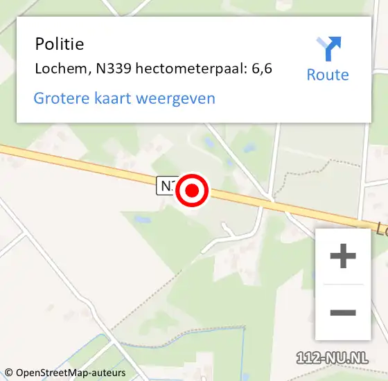 Locatie op kaart van de 112 melding: Politie Lochem, N339 hectometerpaal: 6,6 op 18 april 2023 07:46