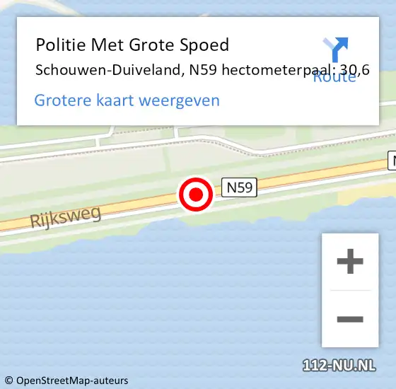 Locatie op kaart van de 112 melding: Politie Met Grote Spoed Naar Schouwen-Duiveland, N59 hectometerpaal: 30,6 op 18 april 2023 11:14