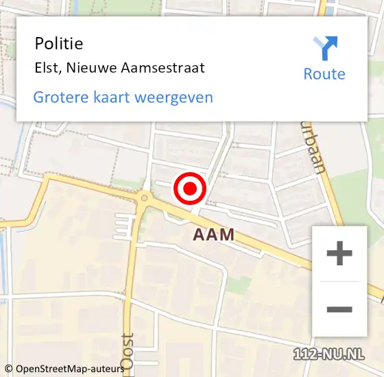 Locatie op kaart van de 112 melding: Politie Elst, Nieuwe Aamsestraat op 18 april 2023 11:26