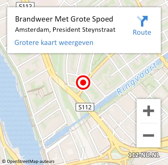 Locatie op kaart van de 112 melding: Brandweer Met Grote Spoed Naar Amsterdam, President Steynstraat op 18 april 2023 14:51