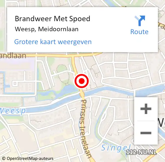 Locatie op kaart van de 112 melding: Brandweer Met Spoed Naar Weesp, Meidoornlaan op 18 april 2023 16:53
