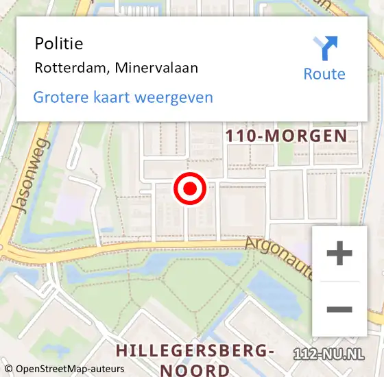 Locatie op kaart van de 112 melding: Politie Rotterdam, Minervalaan op 18 april 2023 18:55