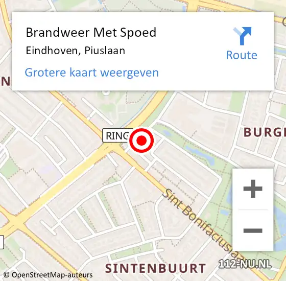 Locatie op kaart van de 112 melding: Brandweer Met Spoed Naar Eindhoven, Piuslaan op 18 april 2023 19:15