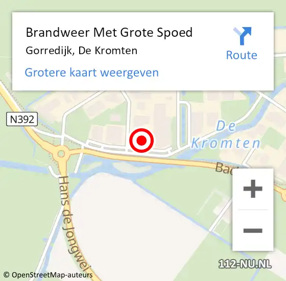 Locatie op kaart van de 112 melding: Brandweer Met Grote Spoed Naar Gorredijk, De Kromten op 18 april 2023 19:33