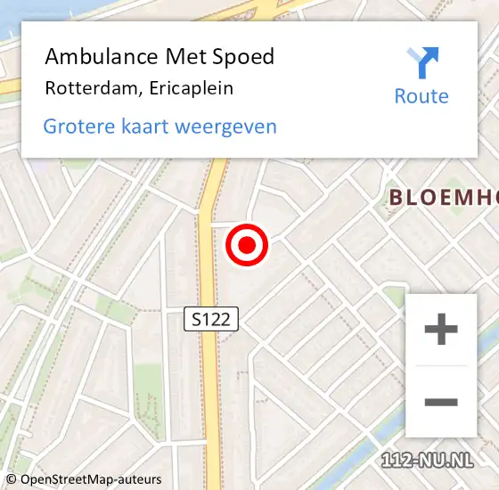 Locatie op kaart van de 112 melding: Ambulance Met Spoed Naar Rotterdam, Ericaplein op 19 april 2023 07:40