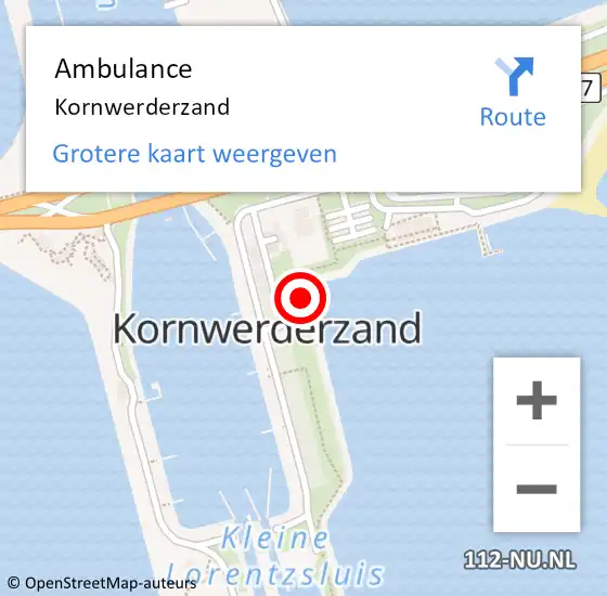 Locatie op kaart van de 112 melding: Ambulance Kornwerderzand op 19 april 2023 09:24