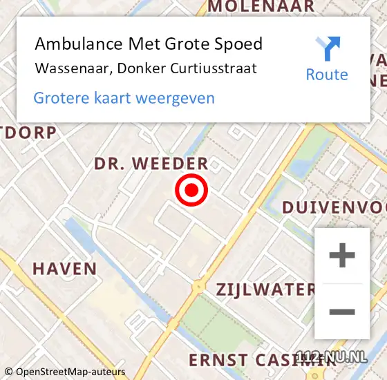 Locatie op kaart van de 112 melding: Ambulance Met Grote Spoed Naar Wassenaar, Donker Curtiusstraat op 19 april 2023 10:21