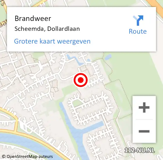 Locatie op kaart van de 112 melding: Brandweer Scheemda, Dollardlaan op 19 april 2023 12:03