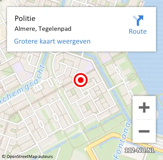 Locatie op kaart van de 112 melding: Politie Almere, Tegelenpad op 19 april 2023 12:12