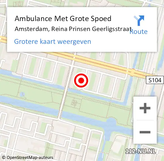 Locatie op kaart van de 112 melding: Ambulance Met Grote Spoed Naar Amsterdam, Reina Prinsen Geerligsstraat op 19 april 2023 12:50