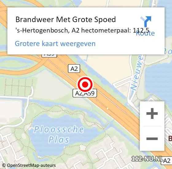 Locatie op kaart van de 112 melding: Brandweer Met Grote Spoed Naar 's-Hertogenbosch, A2 hectometerpaal: 112,5 op 19 april 2023 16:45