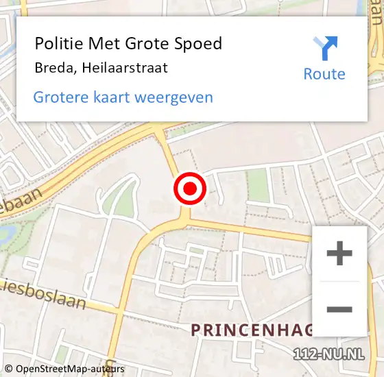 Locatie op kaart van de 112 melding: Politie Met Grote Spoed Naar Breda, Heilaarstraat op 19 april 2023 16:52