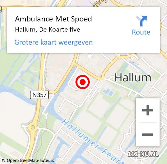 Locatie op kaart van de 112 melding: Ambulance Met Spoed Naar Hallum, De Koarte five op 19 april 2023 17:39