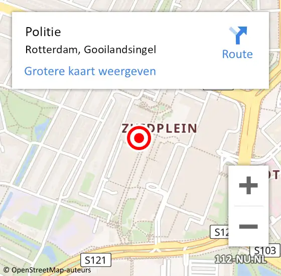 Locatie op kaart van de 112 melding: Politie Rotterdam, Gooilandsingel op 19 april 2023 17:47
