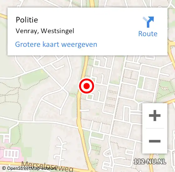 Locatie op kaart van de 112 melding: Politie Venray, Westsingel op 19 april 2023 18:34