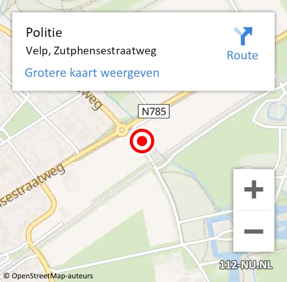 Locatie op kaart van de 112 melding: Politie Velp, Zutphensestraatweg op 19 april 2023 18:53