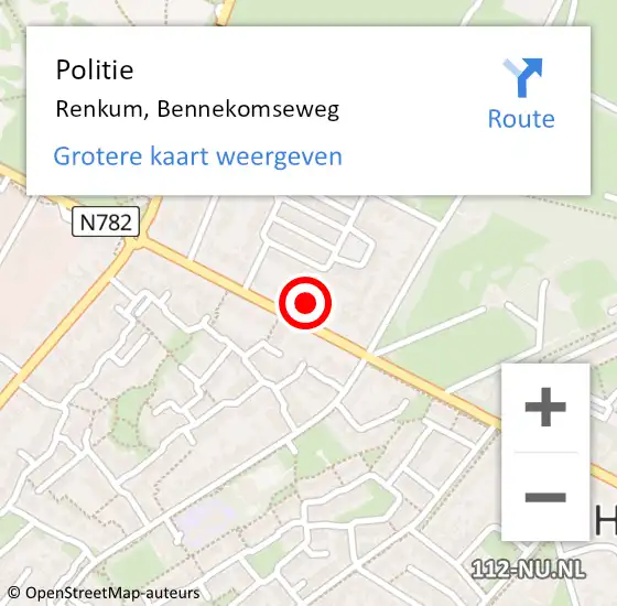 Locatie op kaart van de 112 melding: Politie Renkum, Bennekomseweg op 19 april 2023 20:37