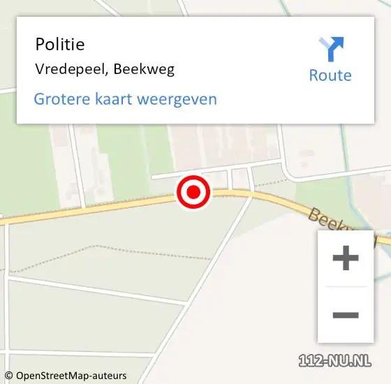 Locatie op kaart van de 112 melding: Politie Vredepeel, Beekweg op 19 april 2023 20:54
