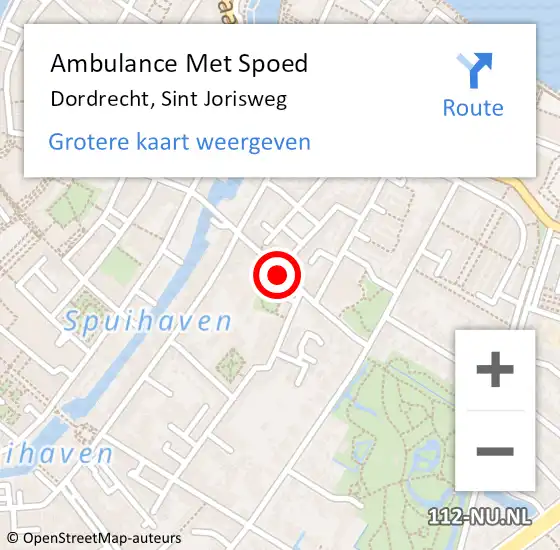 Locatie op kaart van de 112 melding: Ambulance Met Spoed Naar Dordrecht, Sint Jorisweg op 19 april 2023 21:24