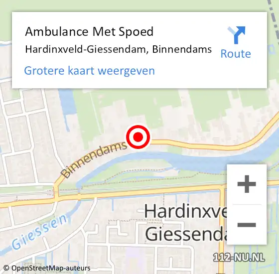 Locatie op kaart van de 112 melding: Ambulance Met Spoed Naar Hardinxveld-Giessendam, Binnendams op 19 april 2023 22:31