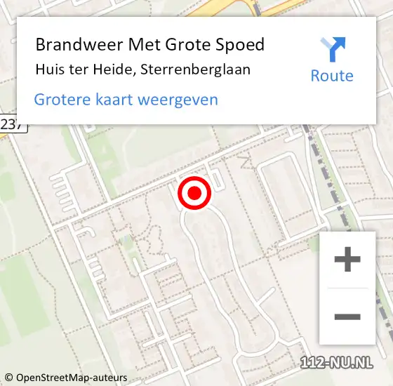 Locatie op kaart van de 112 melding: Brandweer Met Grote Spoed Naar Huis ter Heide, Sterrenberglaan op 20 april 2023 00:15