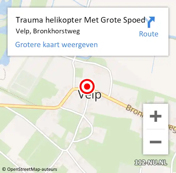 Locatie op kaart van de 112 melding: Trauma helikopter Met Grote Spoed Naar Velp, Bronkhorstweg op 20 april 2023 09:30